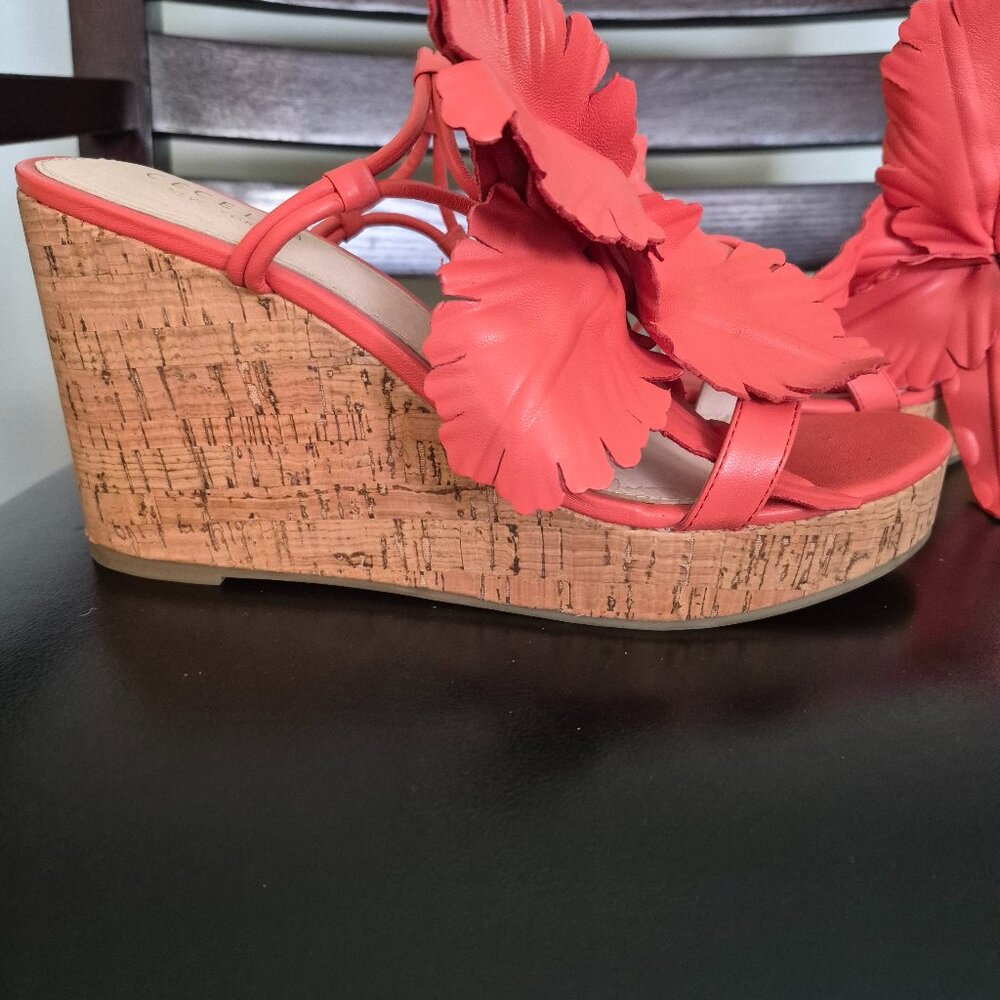 CECELIA NEW YORK-Lily Platform Cork Wedge Sandal.  Size 10.  Orange